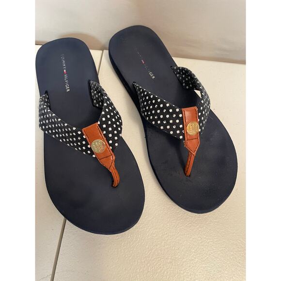 Tommy Hilfiger flip flops women’s size 6 blue white TH initials‎ - Picture 1 of 9